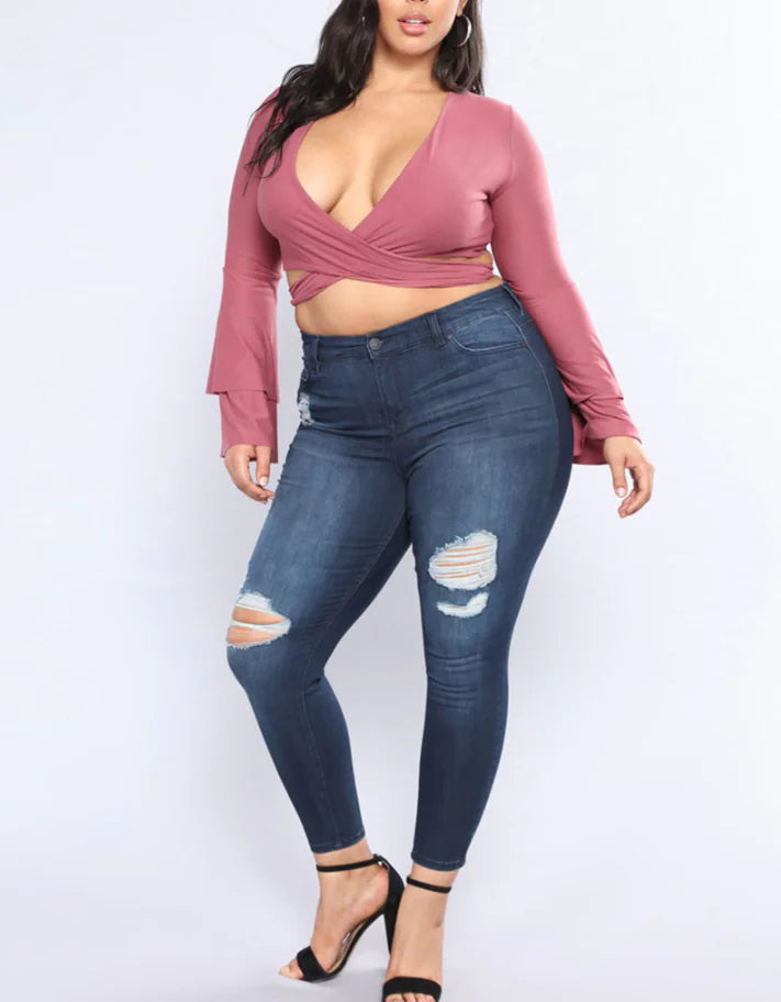 High-Waisted Ripped Skinny Jeans