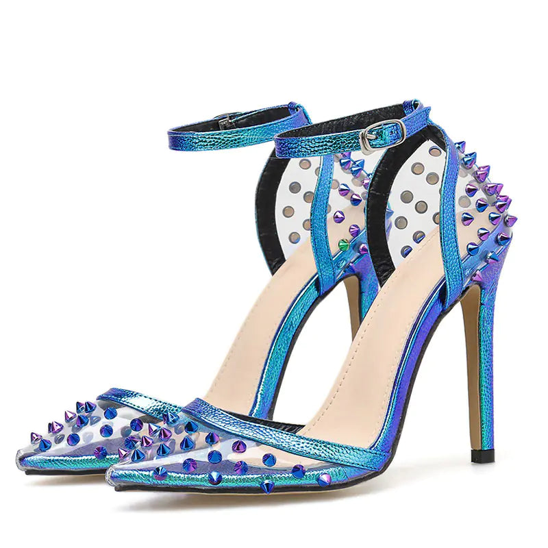 Women's Fashionable Colorful Studded Clear Heels