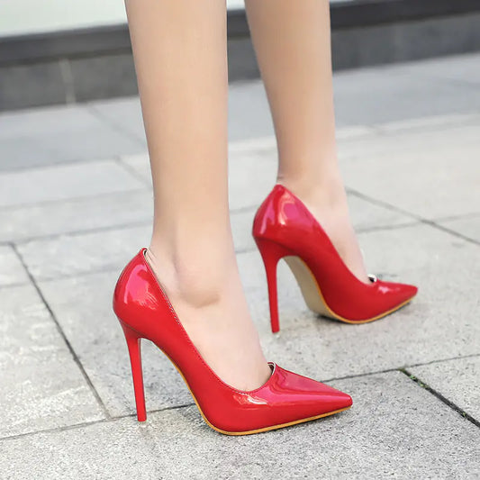 "Professional Women's Patent Leather Pointed High Heels"