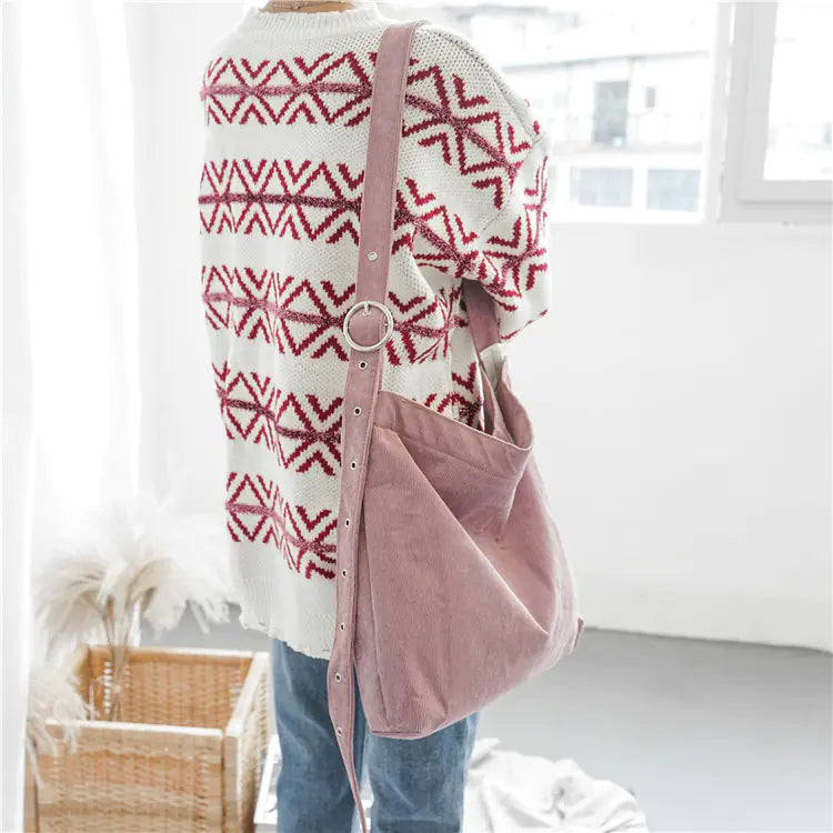 Corduroy Canvas Bag - Women's Shoulder Crossbody Tote