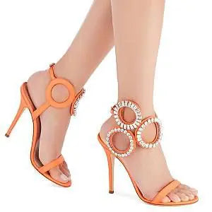 High Heels with Open-Toed Rhinestone Design for Women