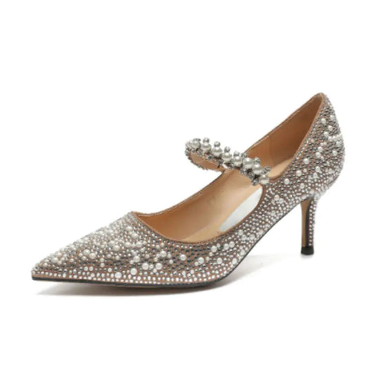 Crystal Pointed Toe Stiletto High Heels for Banquet