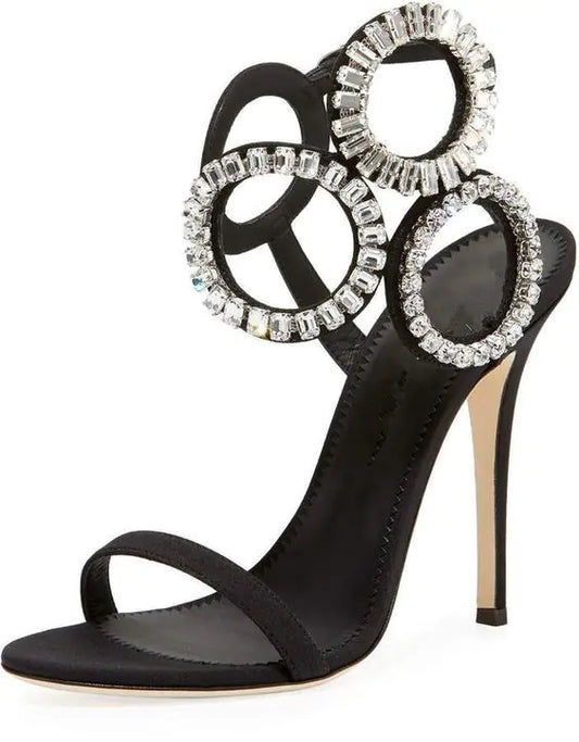 High Heels with Open-Toed Rhinestone Design for Women