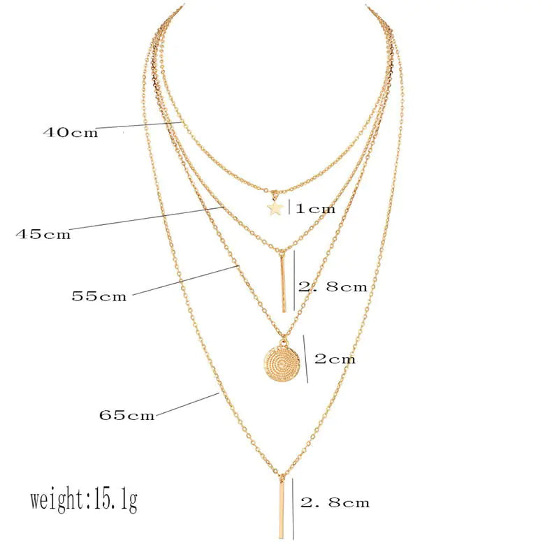 Star Pendant with Long Rod, Multi-layer Necklace Set