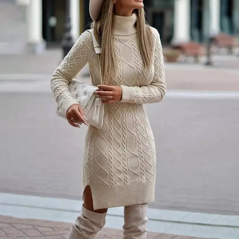 Solid Color Split Twist Mid-Length Women's Sweater Skirt