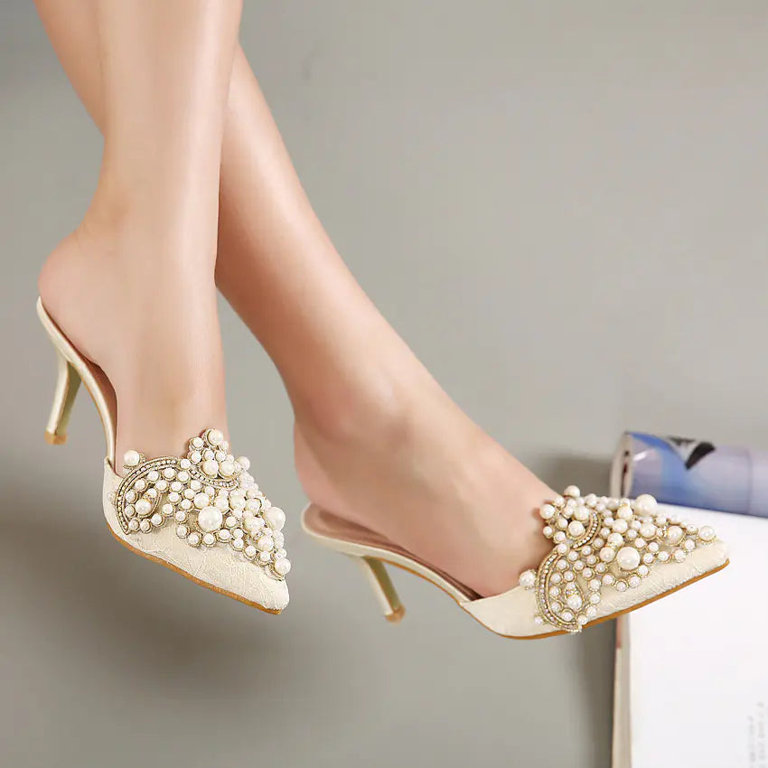 Colorful High Heels with Rhinestones and Beads for Women