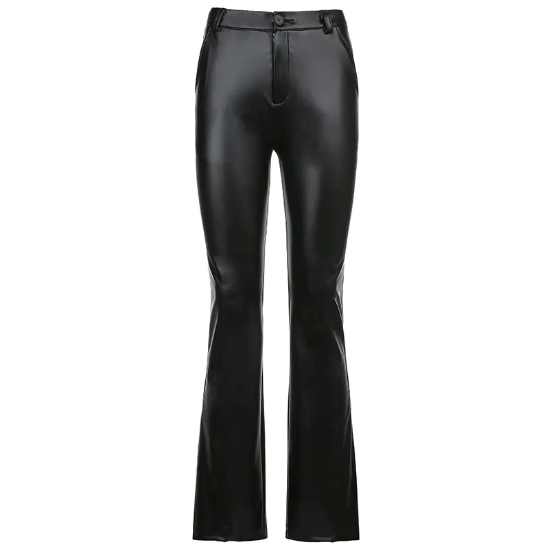 Street Trend Basic Wide-leg Bootcut Leather Pants