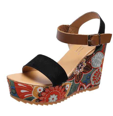 Embroidered Wedge Sandals Women's Shoes