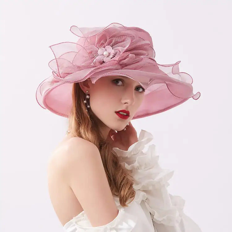 Ladies' Stylish Floral Wide-Brim Church Hat