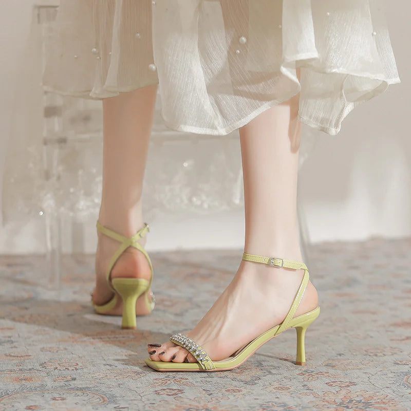 Rhinestone-Embellished High-Heel Stiletto Sandals