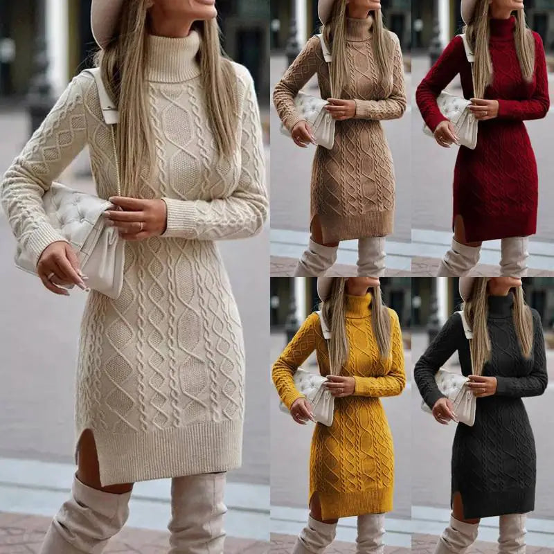 Solid Color Split Twist Mid-Length Women's Sweater Skirt