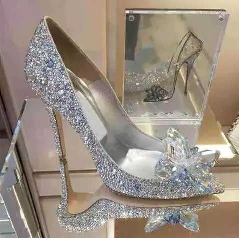 Diamond Pointed Toe High Heels for Brides