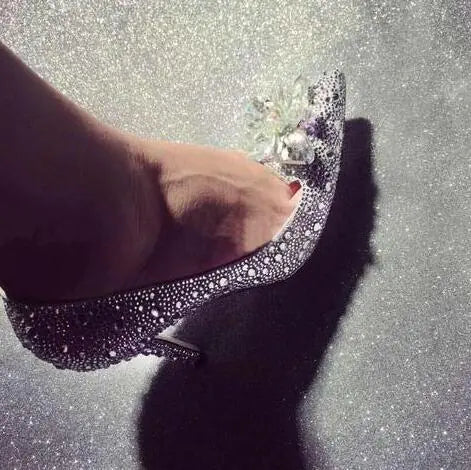Diamond Pointed Toe High Heels for Brides