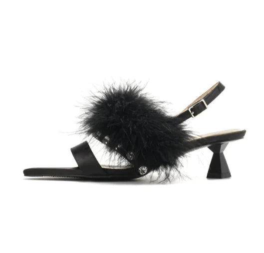 Crystal Feather Satin Women's High Heels Sandals