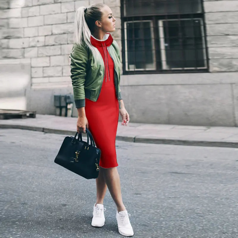 Long Sleeve Bodycon Dress with Hooded Sweatshirt Style