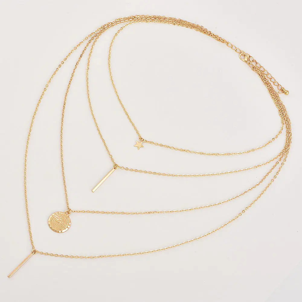 Star Pendant with Long Rod, Multi-layer Necklace Set